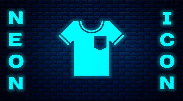 Glowing Neon Shirt Icon Isolated Brick Wall Background Vector Illustration — Stock Vector