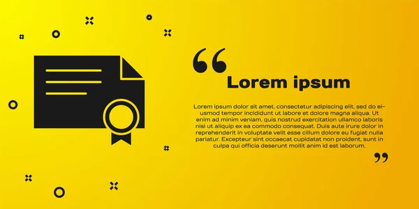 Icono Plantilla Certificado Negro Aislado Sobre Fondo Amarillo Logro Premio — Vector de stock