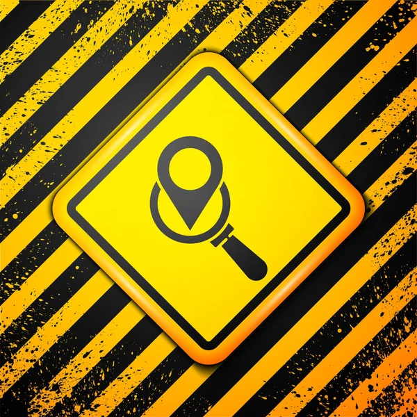 Чорний Значок Розташування Пошуку Ізольовано Жовтому Тлі Збільшує Склянку Знаком — стоковий вектор