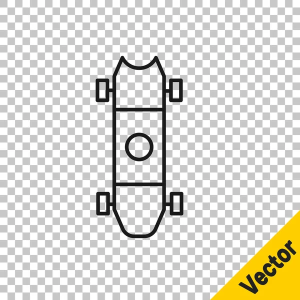 Black Line Longboard Skateboard Cruiser Icon Isolated Transparent Background Extreme — Stock Vector
