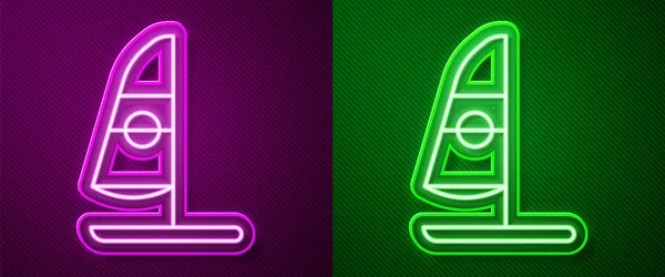Glowing Neon Line Windsurfing Icon Isolated Purple Green Background Vector — Stock Vector