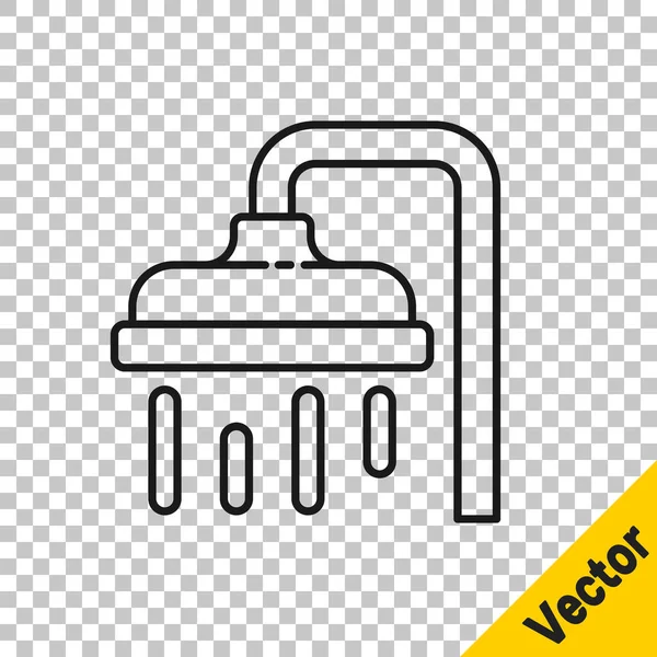 Black Line Shower Head Water Drops Flowing Icon Isolated Transparent — Stock Vector