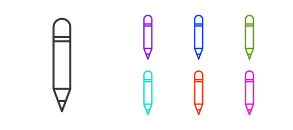 Ligne Noire Crayon Avec Icône Gomme Isolée Sur Fond Blanc — Image vectorielle