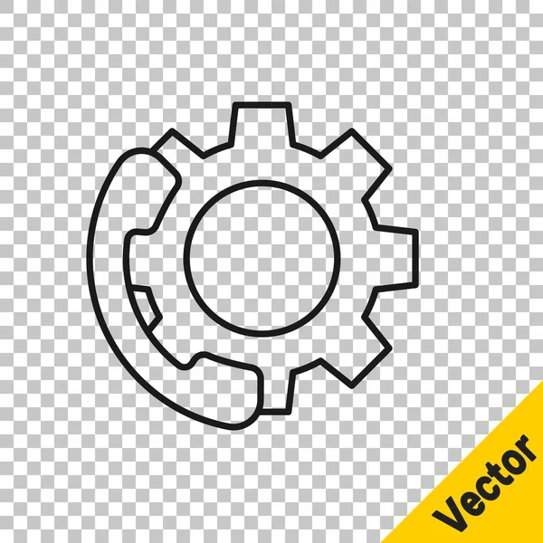 Black Line Telefon Stunden Unterstützung Symbol Isoliert Auf Transparentem Hintergrund — Stockvektor