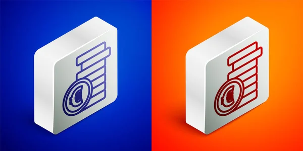 Isometric Line Coin Money Euro Symbol Icon Isolated Blue Orange — Stock Vector