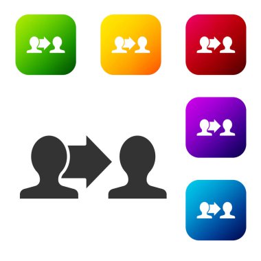 Siyah Proje ekip taban simgesi beyaz arkaplanda izole edildi. İş analizi ve planlama, danışmanlık, takım çalışması, proje yönetimi. Renkli kare düğmelerle simgeleri ayarla. Vektör