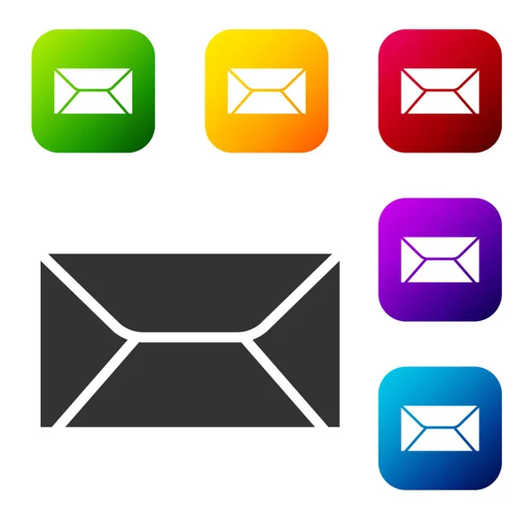 Μαύρο εικονίδιο φακέλων απομονωμένο σε λευκό φόντο. Email σύμβολο γράμμα μήνυμα. Ορισμός εικονιδίων σε χρωματιστά τετράγωνα κουμπιά. Διάνυσμα — Διανυσματικό Αρχείο