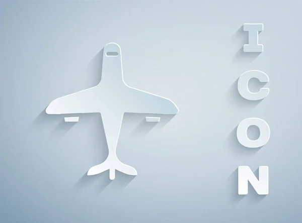ตัดกระดาษไอคอนเครื่องบินแยกจากพื้นหลังสีเทา ไอคอนเครื่องบินบิน สัญญาณเครื่องบิน สไตล์ศิลปะกระดาษ เวกเตอร์ — ภาพเวกเตอร์สต็อก
