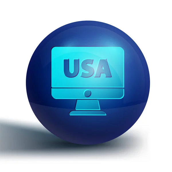 Bleu États-Unis États-Unis d'Amérique sur l'icône du moniteur isolé sur fond blanc. Bouton bleu. Vecteur — Image vectorielle