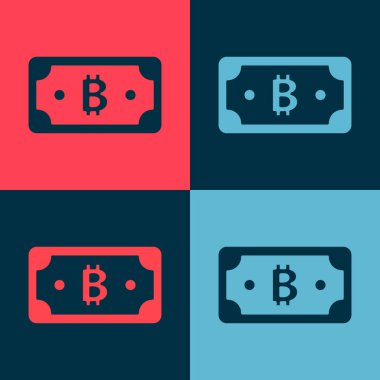 Pop Art Cryptocurrency bitcoin simgesi renk arkaplanında izole edildi. Engelleme teknolojisi, dijital para piyasası. Vektör