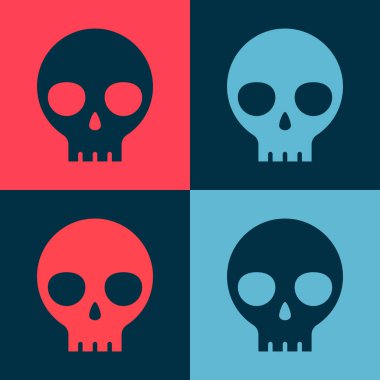 Pop sanat insan kafatası simgesi renk arkaplanında izole edilmiş. Vektör