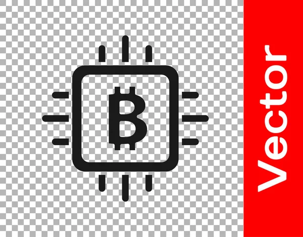 Icono de la granja minera CPU negro aislado en fondo transparente. Bitcoin signo dentro del procesador. Criptomoneda comunidad minera. Dinero digital. Vector — Archivo Imágenes Vectoriales