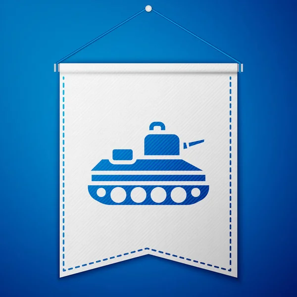 Icono del tanque militar azul aislado sobre fondo azul. Plantilla de banderín blanco. Vector — Vector de stock