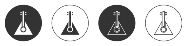 검은 뮤지컬 악기 발랄라이카 아이콘은 흰색 배경에 분리되어 있다. 서클 버튼. Vector — 스톡 벡터