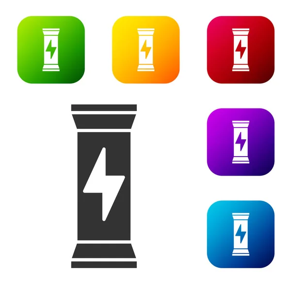 Black Sports nutrition bodybuilding proteine power drink and food icon isolated on white background. Set icons in color square buttons. Vector — Stock Vector