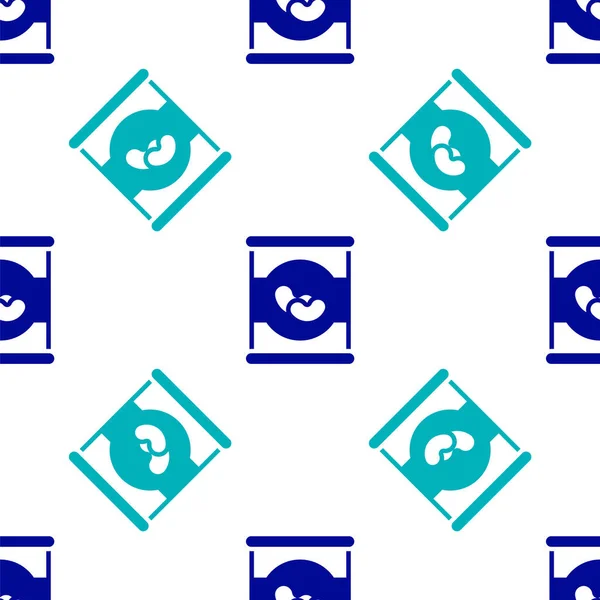 Feijões azuis em lata ícone isolado padrão sem costura no fundo branco. Vetor — Vetor de Stock