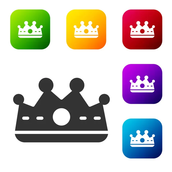 Black King crown icon isolated on white background. Set icons in color square buttons. Vector — Stock Vector