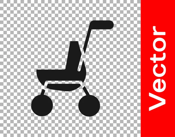 Icono cochecito bebé negro aislado sobre fondo transparente. Carruaje de bebé, cochecito, cochecito, rueda. Vector — Vector de stock