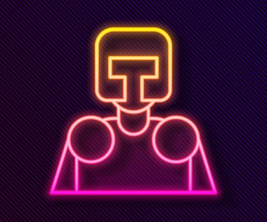 Parlayan neon hattı, siyah arka planda izole edilmiş Ortaçağ şövalyesi ikonu. Vektör