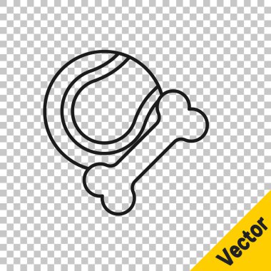 Siyah çizgi oyuncaklar, şeffaf arka planda izole edilmiş kemik kauçuğu ve top ikonu. Vektör