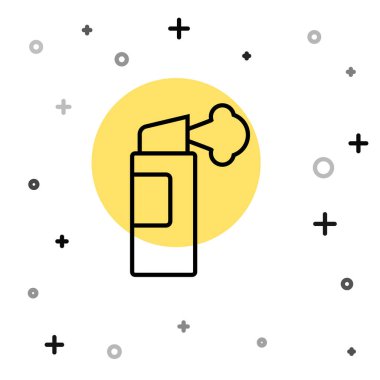 Siyah çizgi biber gazı ikonu beyaz arkaplanda izole edilmiş. OC gazı. Capsicum nefsi müdafaa spreyi. Rastgele dinamik şekiller. Vektör