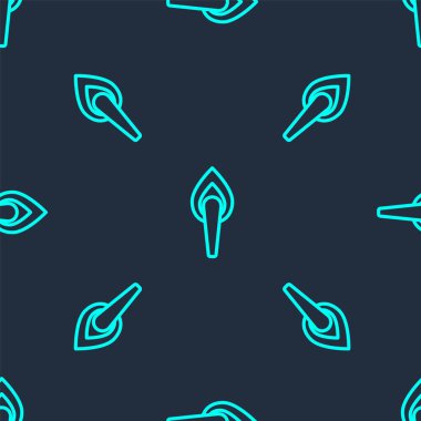 Yeşil çizgi alev ikonu mavi arkaplandaki pürüzsüz deseni izole etti. Sembol ateşi sıcak, alev gücü, alev ve ısı. Vektör