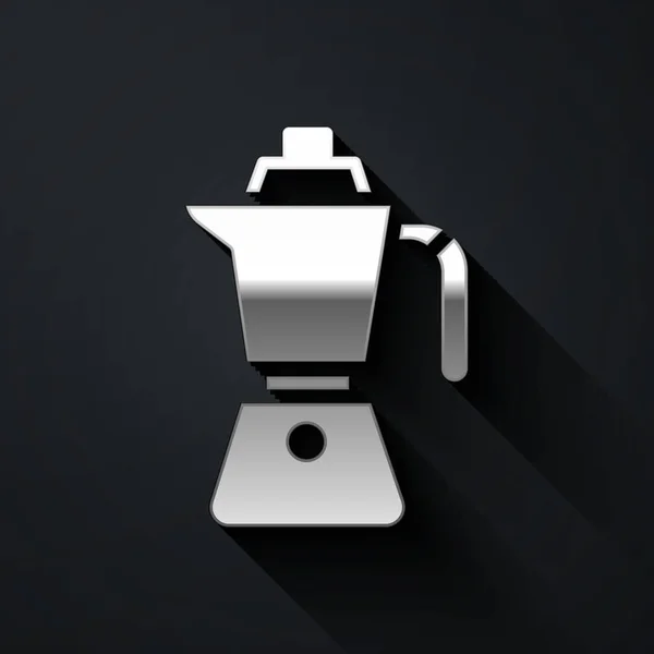 Cafetera plata moca pot icono aislado sobre fondo negro. Estilo de sombra larga. Vector — Archivo Imágenes Vectoriales