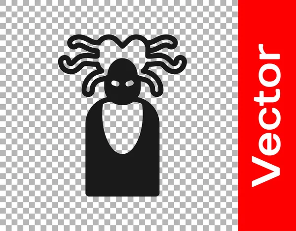 Kepala Medusa Gorgon hitam dengan ikon ular Yunani terisolasi pada latar belakang transparan. Vektor - Stok Vektor