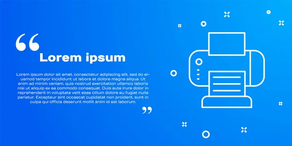 Weiße Linie Druckersymbol isoliert auf blauem Hintergrund. Vektor — Stockvektor