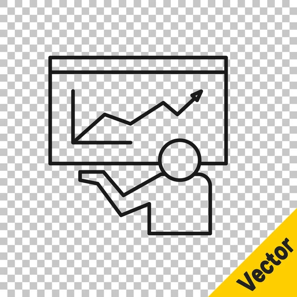 Línea negra Entrenamiento, icono de presentación aislado sobre fondo transparente. Vector — Vector de stock