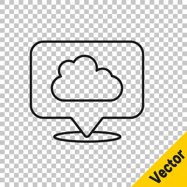 Schwarze Linie Location Cloud Icon isoliert auf transparentem Hintergrund. Vektor — Stockvektor