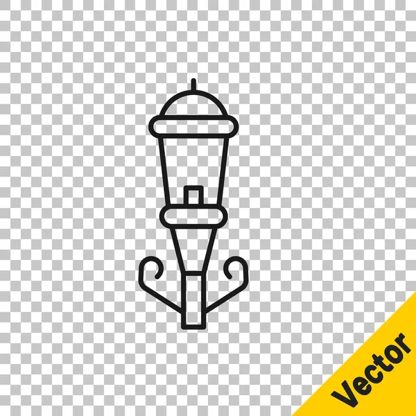 Black line Vintage street light icon isolated on transparent background. Vector — Stock Vector