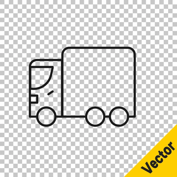 Ligne noire Livraison camion cargo icône du véhicule isolé sur fond transparent. Vecteur — Image vectorielle