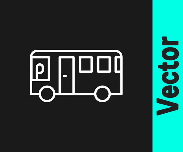 Ligne blanche Icône Bus isolé sur fond noir. Concept de transport. Panneau de transport en bus. Symbole touristique ou véhicule public. Vecteur — Image vectorielle