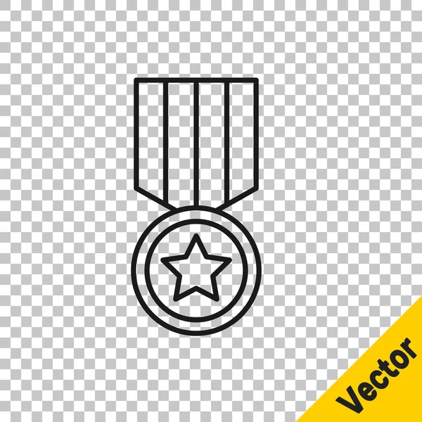 Black line Medal with star icon isolated on transparent background. Winner achievement sign. Award medal. Vector — Stock Vector