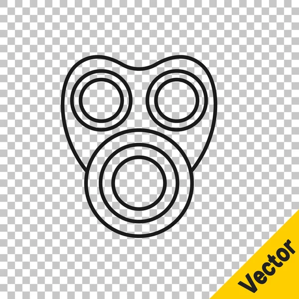 Línea negra Icono de máscara de gas aislado sobre fondo transparente. Signo respiratorio. Vector — Archivo Imágenes Vectoriales