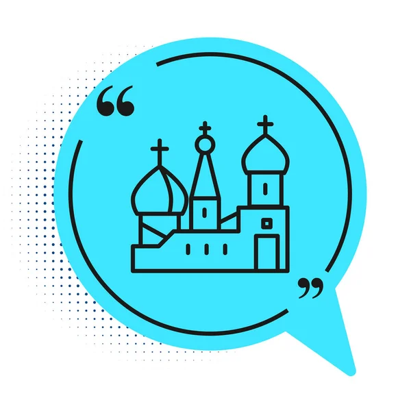 Zwarte lijn Moskou symbool - Sint Basilius kathedraal, Rusland pictogram geïsoleerd op witte achtergrond. Blauwe spraakbel symbool. Vector — Stockvector