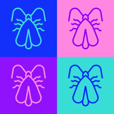 Pop sanat çizgisi Renk arkaplanındaki güve ikonu. Vektör