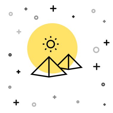 Siyah çizgi Mısır piramitleri beyaz zemin üzerinde izole edilmiş ikon. Antik Mısır 'ın sembolü. Rastgele dinamik şekiller. Vektör