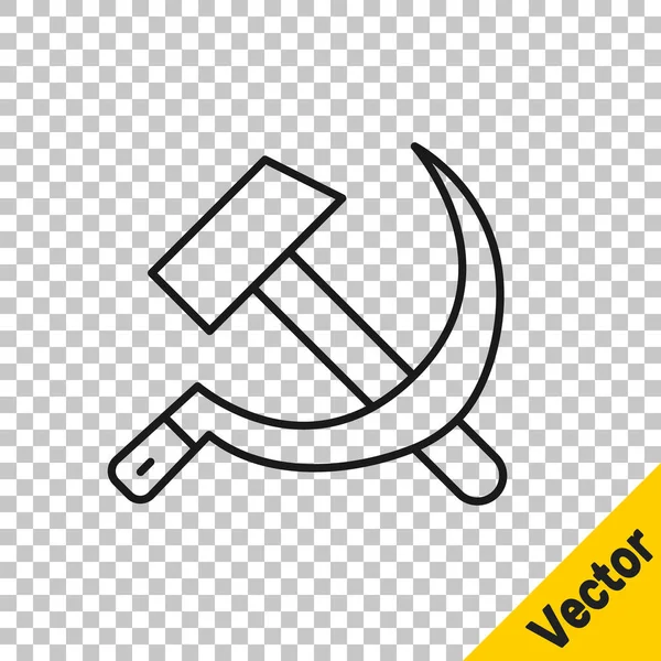 Zwarte lijn Hamer en sikkel USSR icoon geïsoleerd op transparante achtergrond. Symbool Sovjet-Unie. Vector — Stockvector