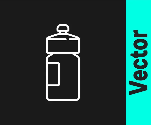 White Line Fitness Shaker Symbol isoliert auf schwarzem Hintergrund. Sport-Shakerflasche mit Deckel für Wasser und Proteincocktails. Vektor — Stockvektor