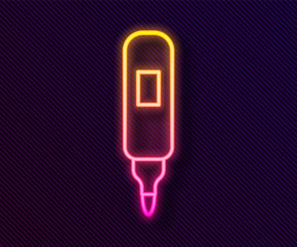 Lumineux néon ligne marqueur stylo icône isolé sur fond noir. Stylo feutre. Vecteur — Image vectorielle