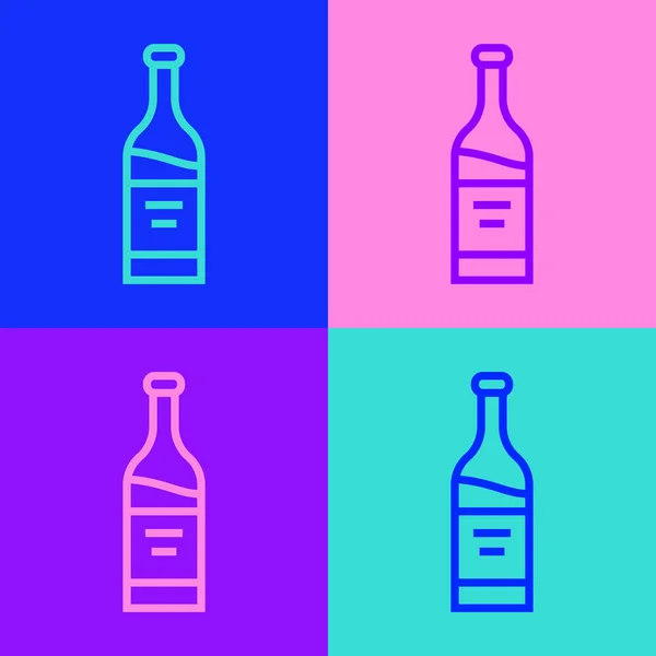 Pop art line Bouteille d'icône de vin isolée sur fond de couleur. Vecteur — Image vectorielle