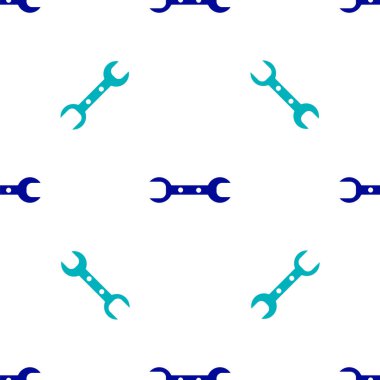 Mavi İngiliz anahtarı simgesi beyaz arkaplanda izole edilmiş pürüzsüz desen. Vektör İllüstrasyonu