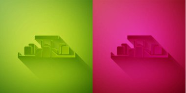 Kağıt kesiği Formula 1 yarış arabası ikonu yeşil ve pembe arka planda izole edilmiş. Kağıt sanatı tarzı. Vektör İllüstrasyonu