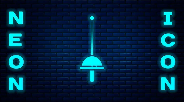 Ícone de esgrima de néon brilhante isolado no fundo da parede de tijolo. Equipamento desportivo. Ilustração vetorial —  Vetores de Stock