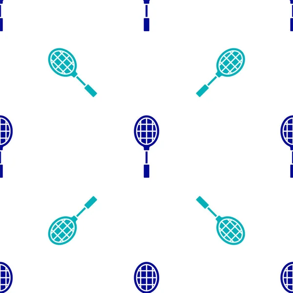 블루 테니스 라켓 아이콘은 흰 배경에서 바다없는 패턴을 분리 했다. 스포츠 장비. 사기적 인 예 — 스톡 벡터