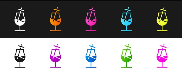 Setzen Sie Cocktail-Symbol isoliert auf schwarzem und weißem Hintergrund. Vektorillustration — Stockvektor