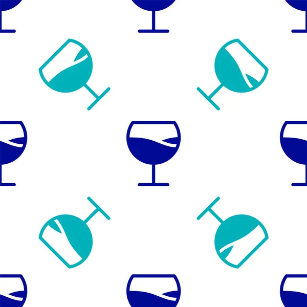 Blue Wine glas pictogram geïsoleerd naadloos patroon op witte achtergrond. Wijn bordje. Vector Illustratie — Stockvector