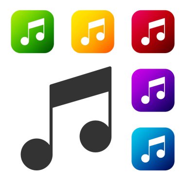 Siyah Müzik, beyaz arkaplanda izole edilmiş ton simgesi. Renkli kare düğmelerle simgeleri ayarla. Vektör İllüstrasyonu